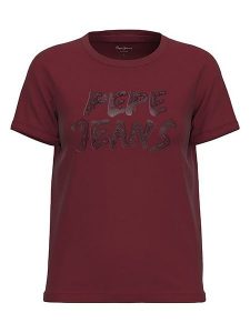Pepe Jeans Koszulka w kolorze bordowym rozmiar: S. Czerwone bluzki Pepe Jeans, s, bez wzorów, z bawełny, bez kołnierzyka, bez ramiączek. Za 96,60 zł.