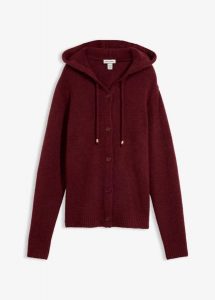 Sweter rozpinany z kapturem. Żółte kardigany bonprix, bez kołnierzyka. Za 129,99 zł.