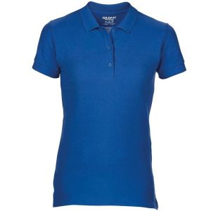 Damska Sportowa Bawełniana Koszulka Polo Premium Double Pique. Szare koszulki sportowe GILDAN, bez wzorów, z bawełny, bez ramiączek. Za 58,99 zł.