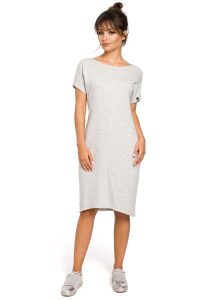 Dresowa Jasnoszara Sukienka Mini z Kieszeniami w Szwach. Czerwone sukienki MOE, l, bez wzorów, z bawełny, bez kołnierzyka, bez ramiączek, mini. Za 239,90 zł.