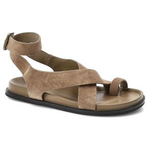 Sandały damskie S.Barski, cholewka ze skóry naturalnej zamszowej pasek wokół kostki płaska podeszwa casualowy styl, beżowe, CR61-3049. Brązowe sandały S.BARSKI, bez wzorów, ze skóry, bez obcasa, na płaskiej podeszwie, bez zapięcia. Za 279,00 zł.