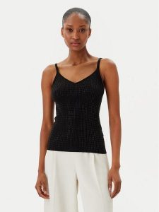 Fracomina Top FR25ST4006K410J9 Czarny Slim Fit. Czarne topy Fracomina, xl, bez wzorów, z wiskozy, bez kołnierzyka, bez ramiączek. Za 199,99 zł.