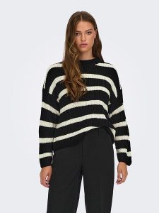 JDY Sweter w kolorze czarno-kremowym rozmiar: L. Czarne swetry oversize JDY, l, bez wzorów, ze splotem, bez ramiączek. Za 100,99 zł.