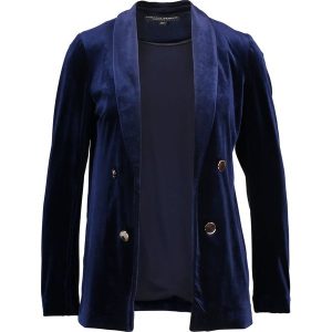 Dorothy Perkins LONG LINE ONE BUTTON Żakiet navy velvet. Niebieskie swetry klasyczne marki Dorothy Perkins, z elastanu. W wyprzedaży za 129,35 zł.