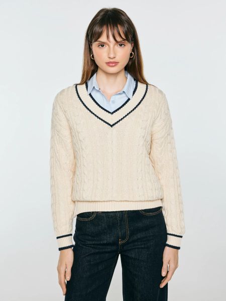 Sweter damski bawełniany z dekoltem v-neck kremowy calia 103. Białe swetry klasyczne Big Star, l, z bawełny, bez kołnierzyka. Za 199,99 zł.