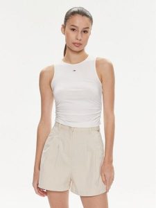 Tommy Jeans Top DW0DW17893 Biały Slim Fit. Białe topy Tommy Jeans, l, bez wzorów, z jeansu, bez kołnierzyka, bez ramiączek. Za 189,99 zł.