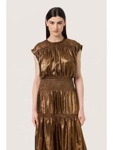 SAINT TROPEZ Sukienka "Elvie Layna" w kolorze miedzianym rozmiar: XL. Brązowe sukienki Saint Tropez, xl, bez wzorów, bez kołnierzyka, bez ramiączek, midi. Za 158,10 zł.