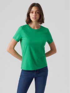 Vero Moda T-Shirt 10243889 Zielony Regular Fit. Zielone t-shirty Vero Moda, m, bez wzorów, z bawełny, bez kołnierzyka, bez ramiączek. Za 49,99 zł.