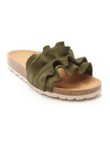 Mandel Skórzane klapki w kolorze khaki rozmiar: 39. Brązowe klapki Mandel, bez wzorów, ze skóry, z otwartym noskiem, bez obcasa. Za 136,45 zł.
