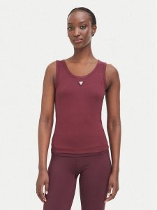 Guess Top V6YP09 K4312 Bordowy Regular Fit. Czerwone topy Guess, xl, z aplikacjami, z bawełny, bez kołnierzyka, bez ramiączek. Za 154,99 zł.