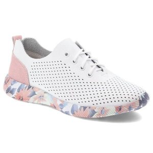 Półbuty damskie Artiker, skóra naturalna perforowana cholewka sznurowany fason lekka elastyczna podeszwa z kwiatowym motywem, białe, 58C0587. Białe półbuty ARTIKER, bez wzorów, ze skóry, bez obcasa, bez zapięcia. Za 179,00 zł.