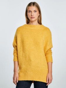 Sweter damski oversize z dodatkiem wełny żółty Mayamiko 201. Żółte swetry klasyczne Big Star, z dzianiny, bez kołnierzyka. Za 249,99 zł.
