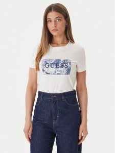 Guess T-Shirt W6GP02 K2753 Écru Regular Fit. T-shirty Guess, xl, z aplikacjami, z bawełny, bez kołnierzyka, bez ramiączek. Za 259,99 zł.