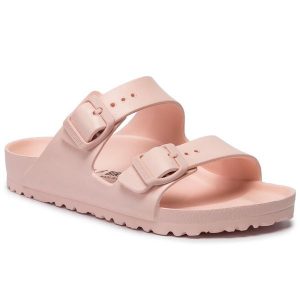 Klapki Birkenstock. Czerwone klapki Birkenstock, bez wzorów, bez obcasa. Za 189,99 zł.