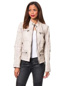 7eleven Skórzana kurtka "Katta" w kolorze kremowym rozmiar: 56. Brązowe kurtki 7eleven, bez wzorów, z materiału, bez kaptura. Za 434,99 zł.