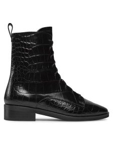 Balagan Trzewiki Tzava Czarny. Czarne botki Balagan, bez wzorów, z lakierowanej skóry, bez obcasa, na płaskiej podeszwie, bez zapięcia. Za 539,99 zł.