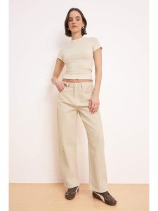 Trendyol Dżinsy - Barrel fit - w kolorze beżowym rozmiar: 34. Brązowe jeansy Trendyol, bez wzorów, z bawełny. Za 164,95 zł.