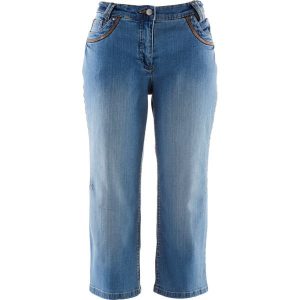 Dżinsy rybaczki Slim Fit, mid waist, bawełna. Niebieskie jeansy bonprix, bez wzorów, z bawełny. Za 149,99 zł.