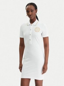 Versace Jeans Couture Sukienka codzienna 80HAOT03 CJ01T Biały Slim Fit. Białe sukienki Versace Jeans Couture, na co dzień, l, bez wzorów, z bawełny, bez kołnierzyka, bez ramiączek, proste. Za 669,99 zł.