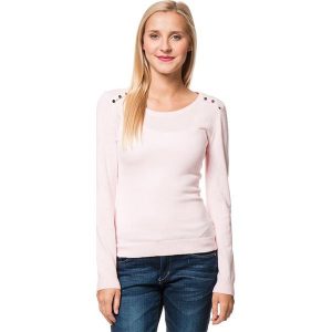 Sweter w kolorze jasnoróżowym. Czerwone swetry klasyczne marki William de Faye, z kaszmiru, z okrągłym kołnierzem. W wyprzedaży za 136,95 zł.