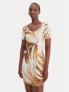 Just Cavalli Sukienka codzienna 80PAOE02 CJ112 Biały Slim Fit. Białe sukienki Just Cavalli, na co dzień, s, bez wzorów, z bawełny, bez kołnierzyka, bez ramiączek, proste. Za 629,99 zł.