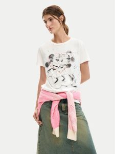 Desigual T-Shirt Core Mickey 26SWTK42 Biały Regular Fit. Białe t-shirty Desigual, l, bez wzorów, z bawełny, bez kołnierzyka, bez ramiączek. Za 196,99 zł.
