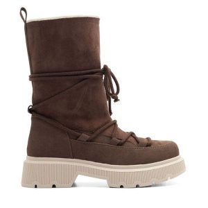 Śniegowce Jenny Fairy. Brązowe buty zimowe Jenny Fairy, bez obcasa, bez zapięcia. Za 179,99 zł.