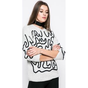 Answear - Sweter. Szare swetry klasyczne marki ANSWEAR, z dzianiny, z okrągłym kołnierzem. W wyprzedaży za 69,90 zł.