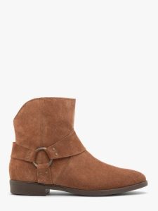 Rude botki kowbojki biker boots. Brązowe botki Ryłko, bez wzorów, ze skóry, z okrągłym noskiem, za kostkę, bez obcasa, na płaskiej podeszwie, bez zapięcia. Za 429,99 zł.