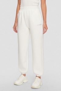 GUESS Dresowe damskie spodnie w kolorze ecru Cecilia Scuba, Rozmiar L. Brązowe spodnie dresowe Guess, l, z aplikacjami, z dresówki. W wyprzedaży za 216,99 zł.