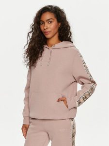 Guess Bluza Carla V4YQ11 KB3P2 Beżowy Regular Fit. Brązowe bluzy Guess, s, z aplikacjami, z bawełny, bez kaptura. Za 279,99 zł.