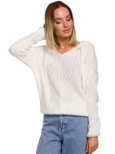 Made of emotion Bluza w kolorze kremowym rozmiar: S/M. Brązowe bluzy Made Of Emotion, m, bez wzorów, ze splotem, z kapturem. Za 100,99 zł.
