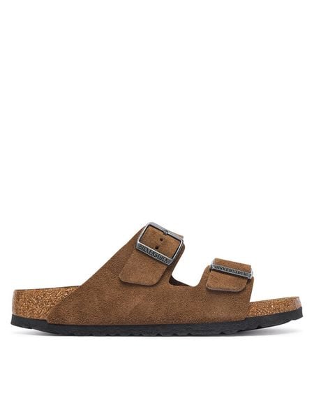 Birkenstock Klapki Arizona 1032717 Beżowy ciemny. Brązowe klapki Birkenstock, bez wzorów, ze skóry, bez obcasa. Za 466,99 zł.