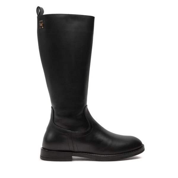 Kozaki Tommy Hilfiger. Czarne kozaki TOMMY HILFIGER, bez wzorów, bez obcasa, na płaskiej podeszwie, bez zapięcia. Za 589,99 zł.