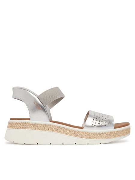 Skechers Sandały Bobs Sun Ray 114415/SIL Srebrny. Szare sandały Skechers, bez wzorów, ze skóry, bez obcasa, na płaskiej podeszwie, bez zapięcia. Za 224,99 zł.