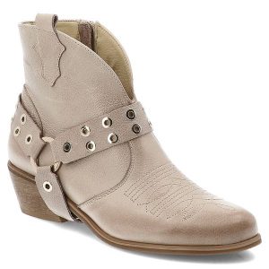 Beżowe Botki Armodo Stylowe Kowbojki Damskie. Brązowe botki Armodo, bez wzorów, z jeansu, bez obcasa, na obcasie, bez zapięcia. Za 489,00 zł.