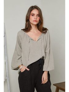 Rodier Lin Lniana bluzka w kolorze szarobrązowym rozmiar: XL/XXL. Brązowe bluzki Rodier Lin, xl, bez wzorów, ze lnu, bez kołnierzyka, bez ramiączek. Za 153,71 zł.