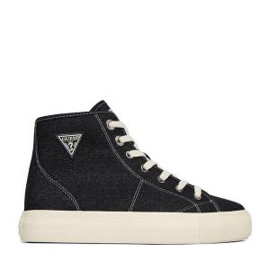 Tenisówki Guess Jeans. Czarne trampki Guess Jeans, z aplikacjami, z jeansu, bez zapięcia. Za 219,99 zł.