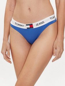 Tommy Jeans Stringi UW0UW04956 Niebieski. Niebieskie stringi Tommy Jeans, bez wzorów, z bawełny. Za 59,99 zł.