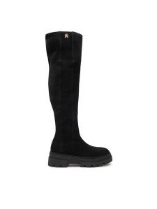 Tommy Hilfiger Muszkieterki Suede Over-The-Knee Boot FW0FW08159 Czarny. Czarne kozaki TOMMY HILFIGER, bez wzorów, ze skóry, bez obcasa, na płaskiej podeszwie, bez zapięcia. Za 689,99 zł.