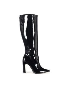 Nine West Kozaki SJ3645-1 Czarny. Czarne kozaki Nine West, bez wzorów, z materiału, bez obcasa, na słupku, bez zapięcia. Za 319,99 zł.
