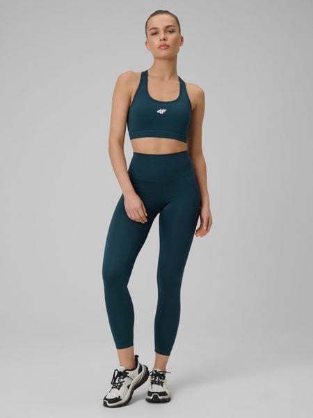 4F Legginsy treningowe szybkoschnące damskie - turkusowe XL. Niebieskie legginsy 4f, bez wzorów, z podwyższonym stanem, długie. Za 119,99 zł.