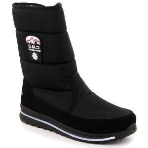 Śniegowce damskie czarne Progress Winter. Czarne buty zimowe z materiału, bez obcasa, bez zapięcia. Za 349,11 zł.