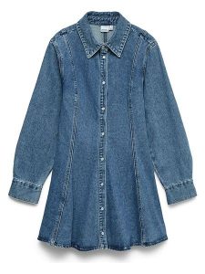 Vero Moda Sukienka dżinsowa w kolorze niebieskim rozmiar: L. Niebieskie sukienki Vero Moda, l, bez wzorów, bez kołnierzyka, bez ramiączek, mini. Za 175,31 zł.