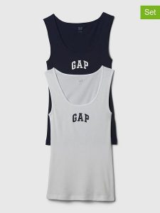 GAP Topy (2 szt.) w kolorze granatowym i białym rozmiar: XL. Białe topy GAP, xl, bez wzorów, bez kołnierzyka, bez ramiączek. Za 69,45 zł.