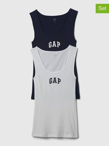GAP Topy (2 szt.) w kolorze granatowym i białym rozmiar: XXL. Białe topy GAP, xxl, bez wzorów, bez kołnierzyka, bez ramiączek. Za 69,75 zł.