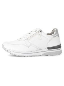 Gabor Skórzane sneakersy w kolorze srebrno-białym rozmiar: 40,5. Białe trampki Gabor, bez wzorów, ze skóry, bez zapięcia. Za 192,33 zł.