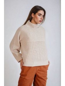 Monki Sweter w kolorze beżowym rozmiar: XXS. Brązowe swetry oversize Monki, xxs, bez wzorów, ze splotem, bez ramiączek. Za 57,06 zł.