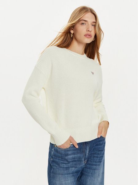 Guess Jeans Sweter W4BR08 Z3HM1 Écru Regular Fit. Białe swetry klasyczne Guess Jeans, m, z jeansu, bez kołnierzyka. Za 204,99 zł.