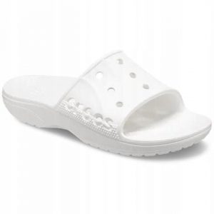 Klapki Dla Dorosłych Crocs Baya II Slide. Niebieskie klapki Crocs, bez wzorów, z materiału, bez obcasa. Za 99,99 zł.
